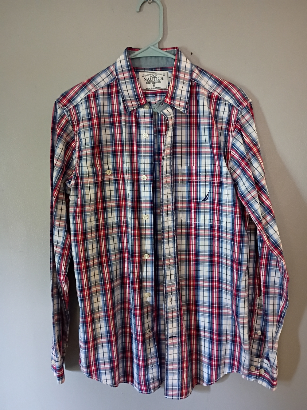 PRICE DROP! Small Nautica Men's Red & Blue Plaid Button-Down Shirt